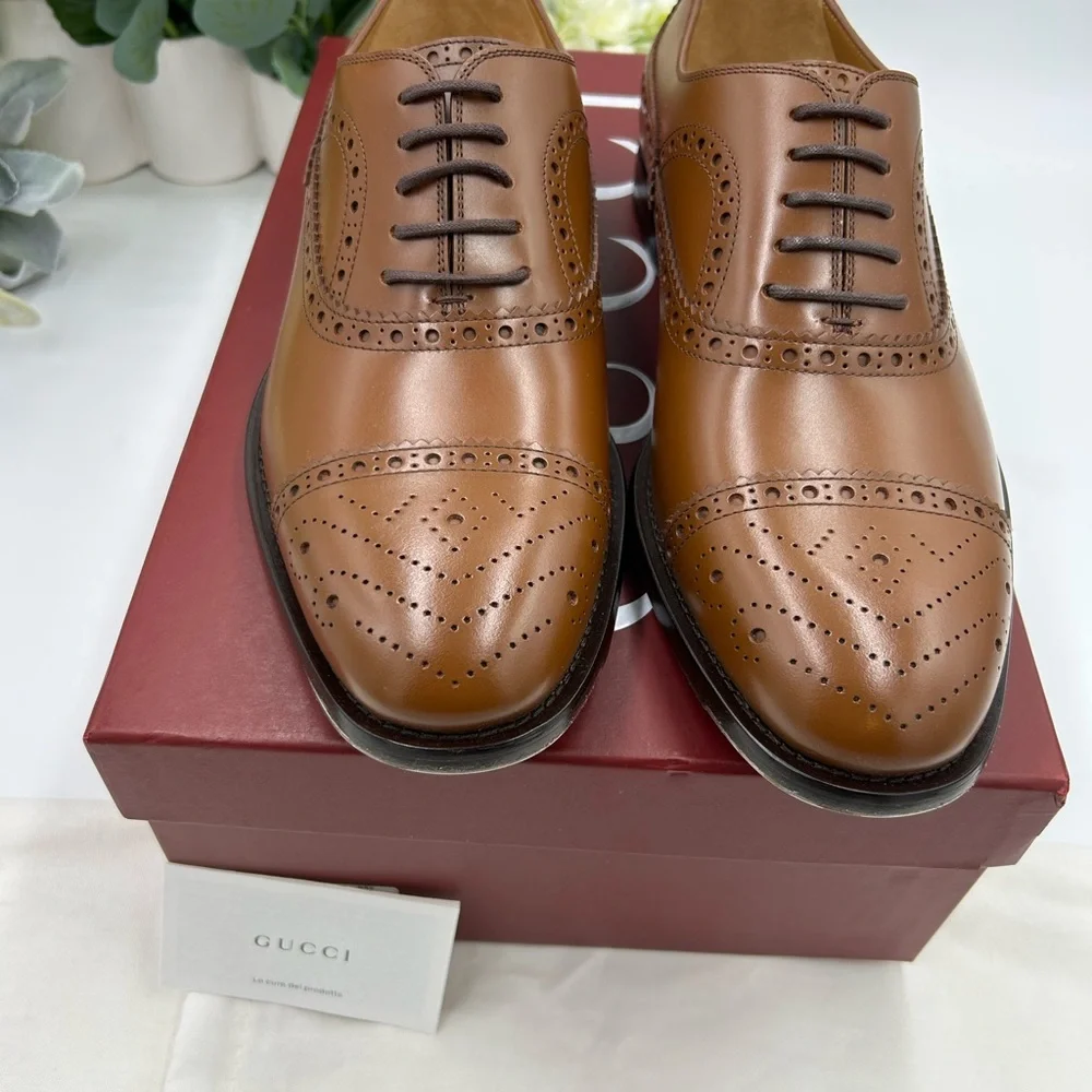 Men's Gucci, leather lace up brogue Oxford's size 9.5 made in Italy - Picture 9 of 10